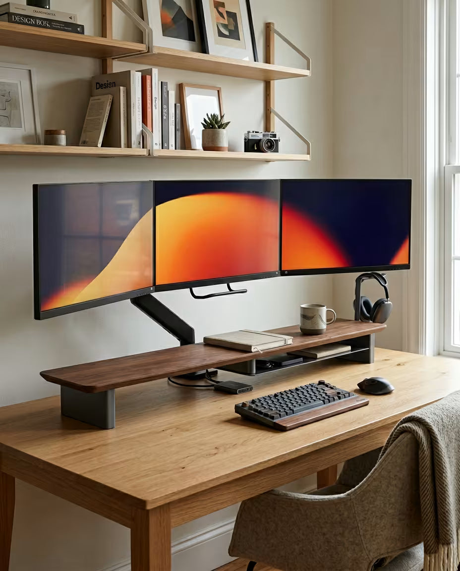 Alberenz® Supporto per monitor in legno di noce - 2 monitor