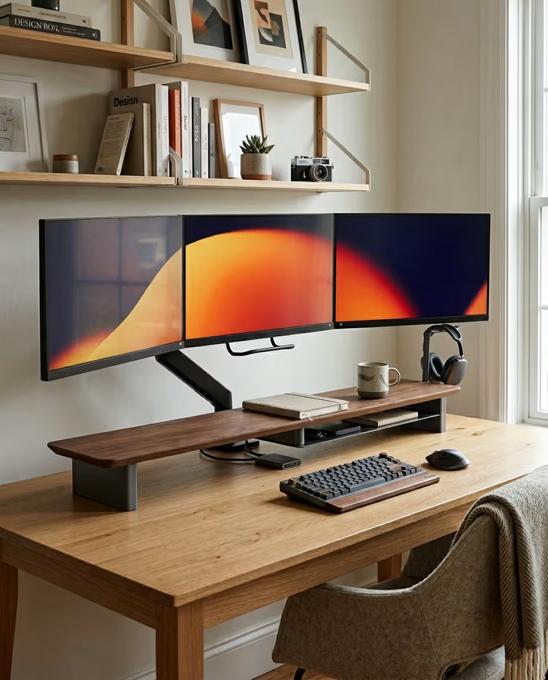 Alberenz® Supporto per monitor in legno di noce - 2 monitor