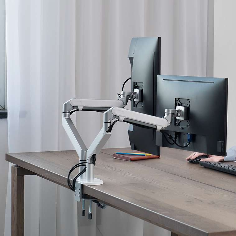 Alberenz® Braccio Doppio per Monitor con Molla a Gas Argento