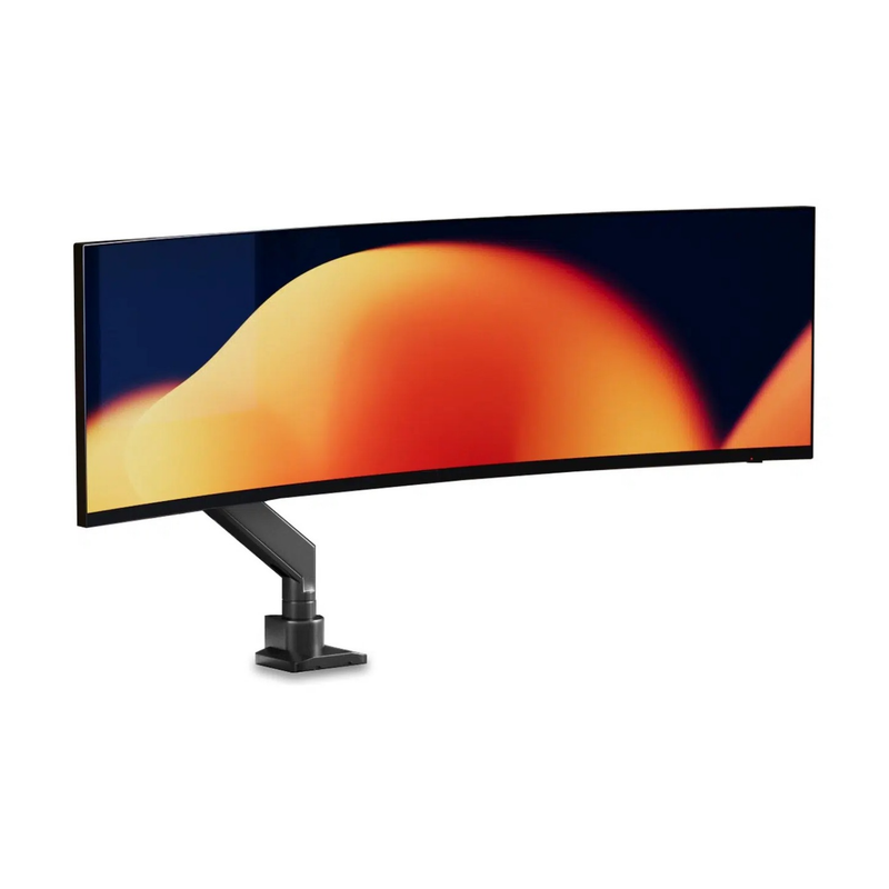 Alberenz heavy duty monitor arm with gas spring, matte black: front view with an ultrawide screen