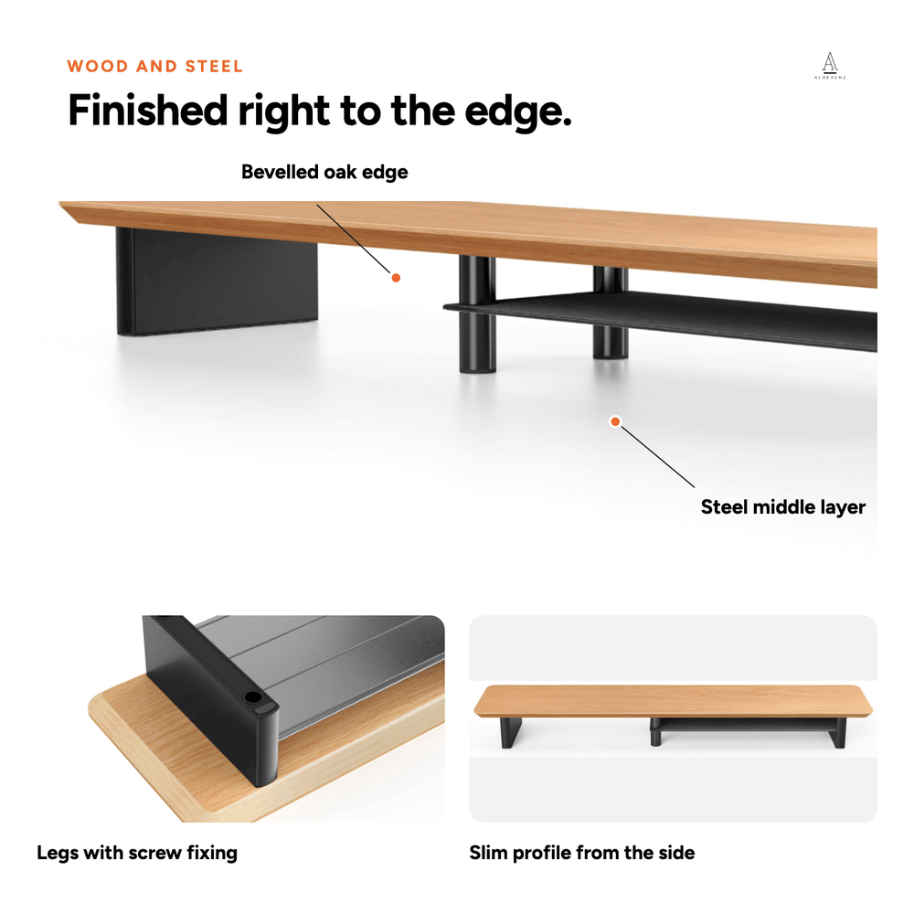 Alberenz® Supporto per monitor in legno di quercia - 2 monitor