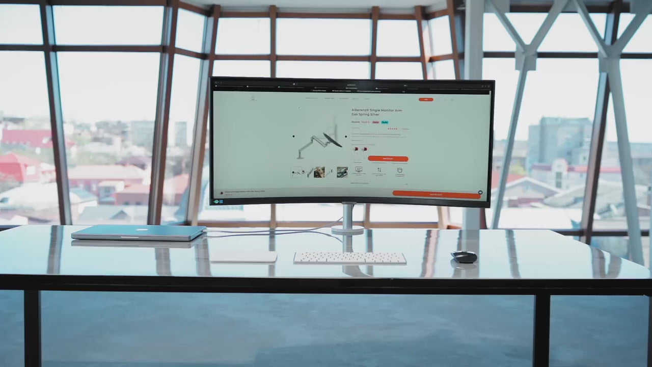 Pacchetto Iniziale Ergo – Braccio per Monitor Singolo (Grigio Scuro) + Supporto per Monitor in Noce