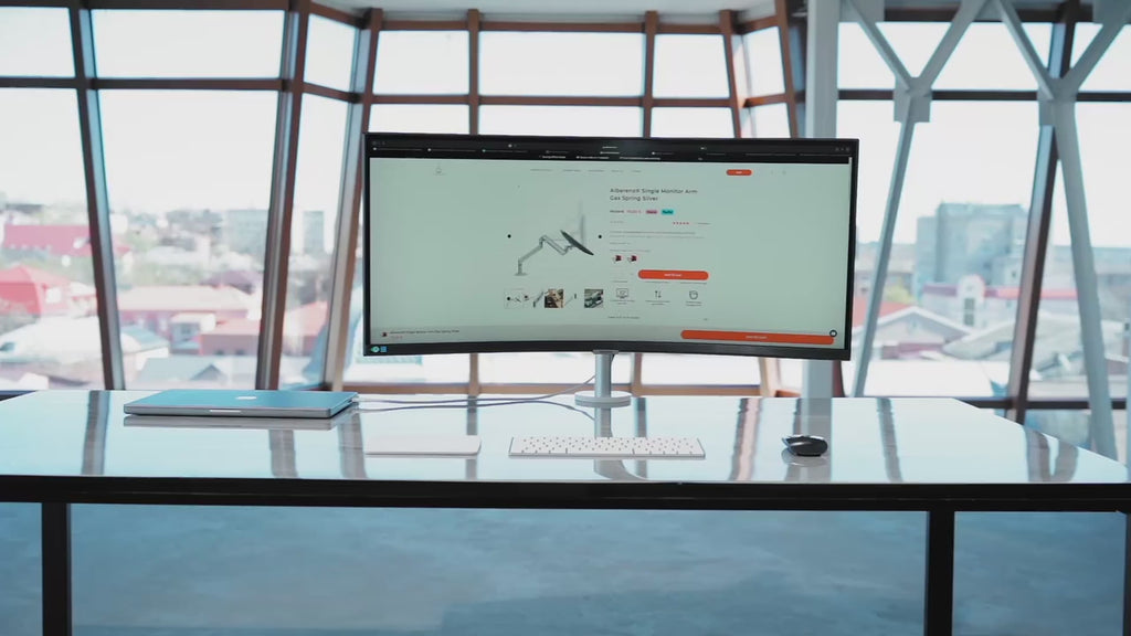 Pacchetto Iniziale Ergo – Braccio per Monitor Singolo (Grigio Scuro) + Supporto per Monitor in Noce