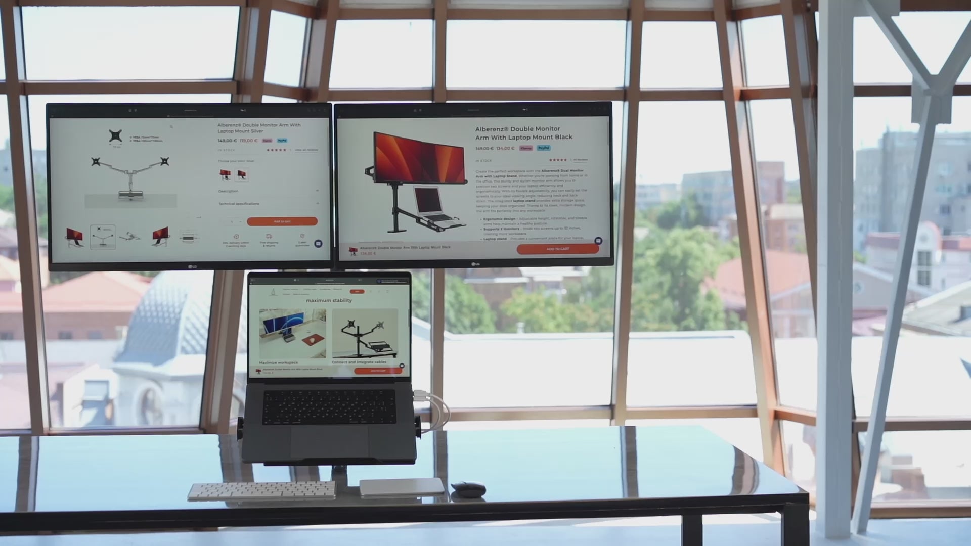 Alberenz® Braccio Doppio per Monitor con Supporto per Laptop Nero